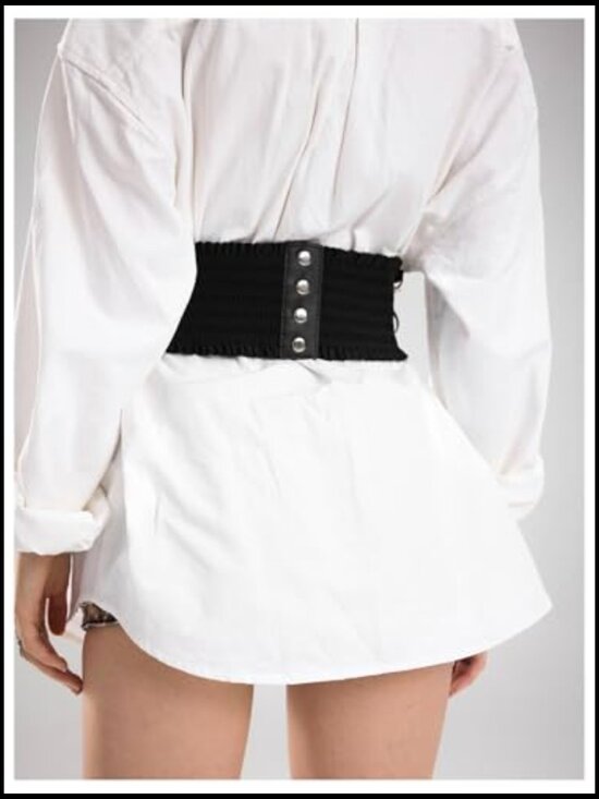 Faux Leather Corset Belt Chain Lace Up Side Elastic Waist Cincher main image 4